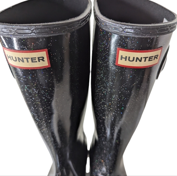 Hunter Girls Original Tall Rain Boots Starcloud Glitter Black Big Kids Size 5 - Picture 5 of 9